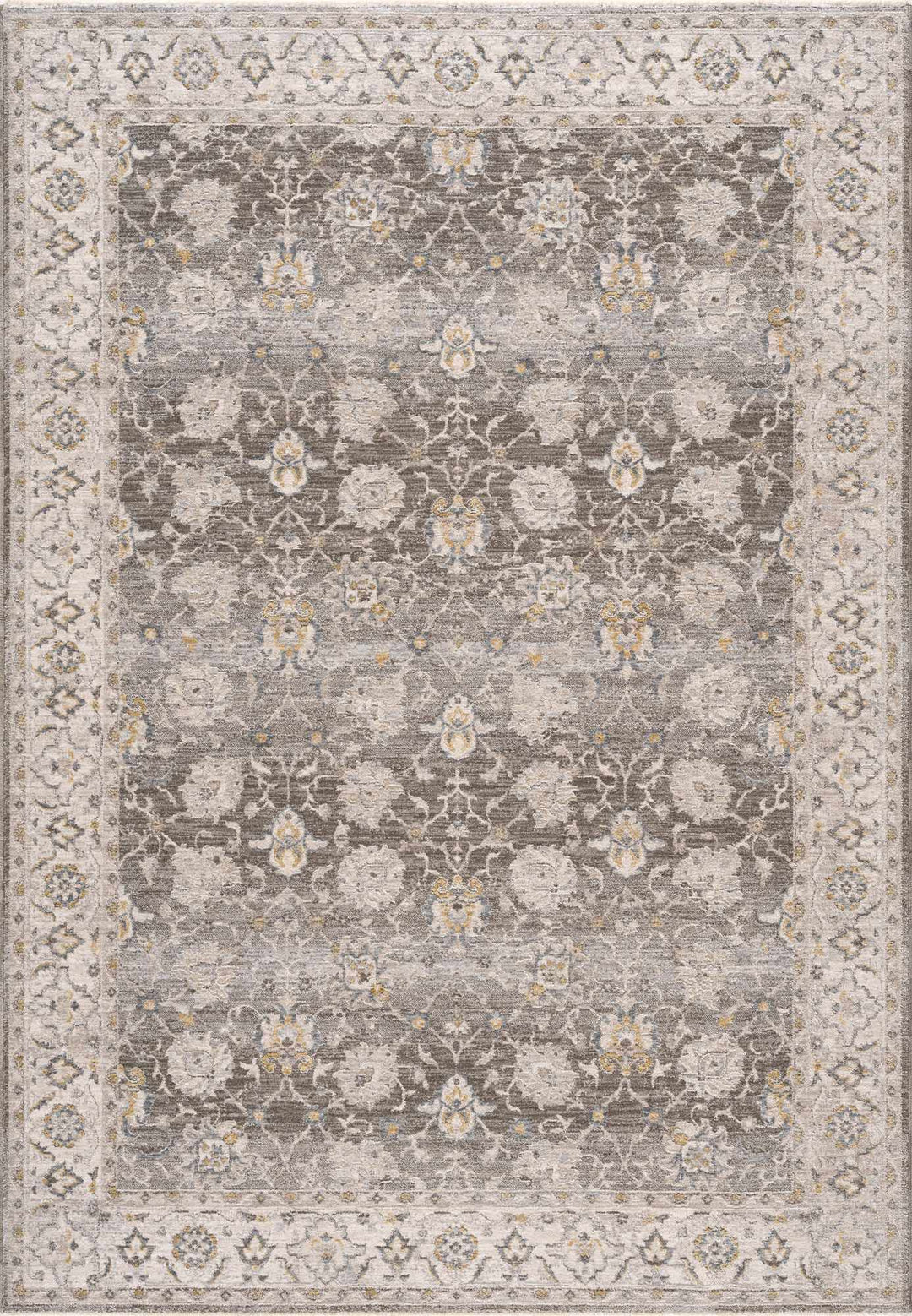 Amaru Traditional Style Gray And Beige Rug with Fringes