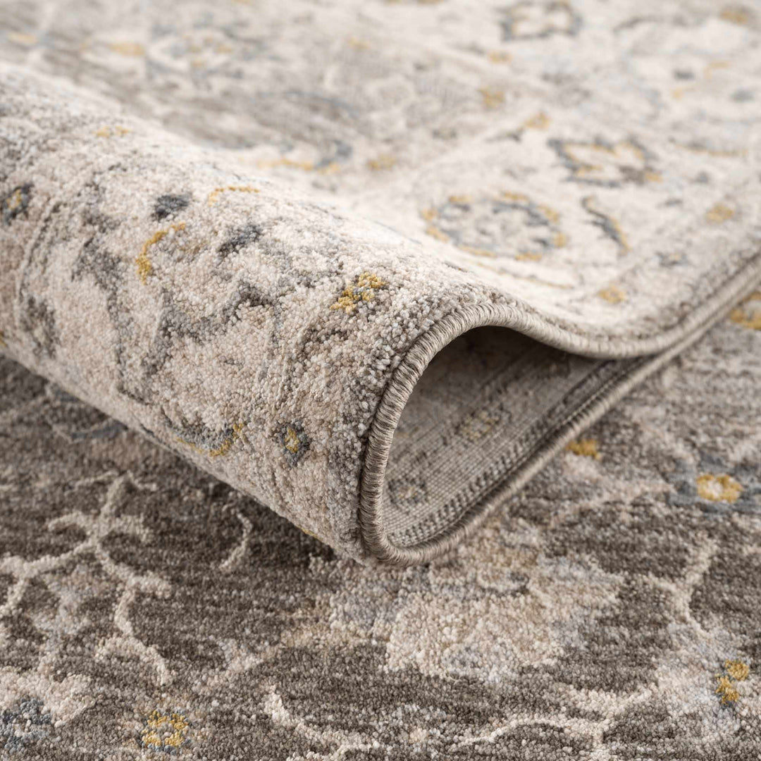 Amaru Traditional Style Gray And Beige Rug with Fringes