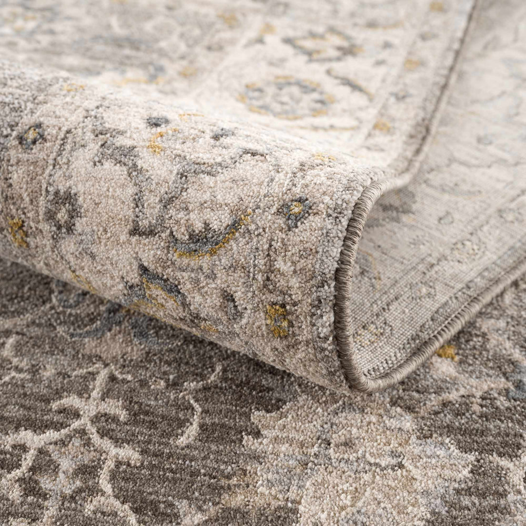 Amaru Traditional Style Gray And Beige Rug with Fringes