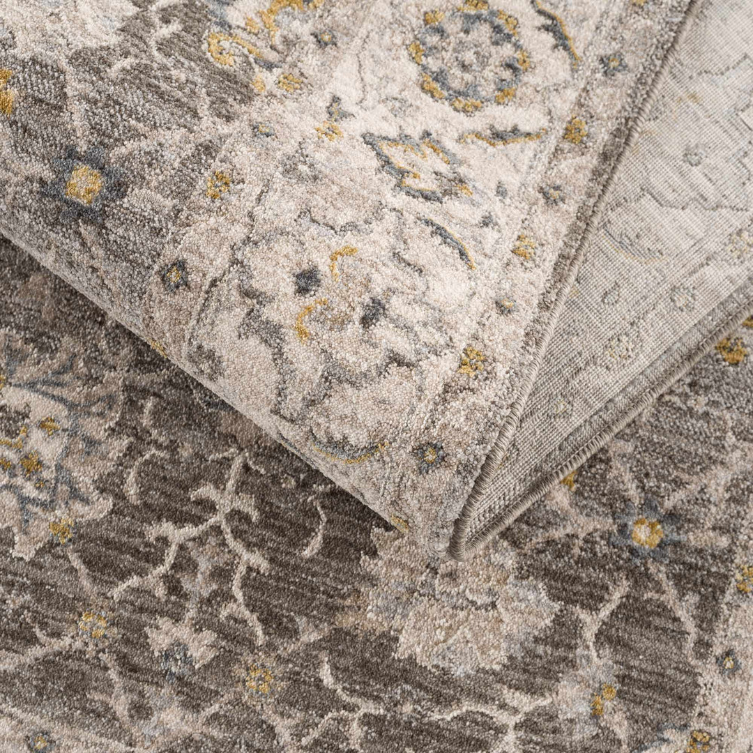 Amaru Traditional Style Gray And Beige Rug with Fringes