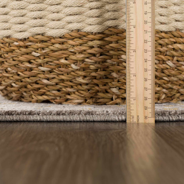 Amaru Traditional Style Gray And Beige Rug with Fringes