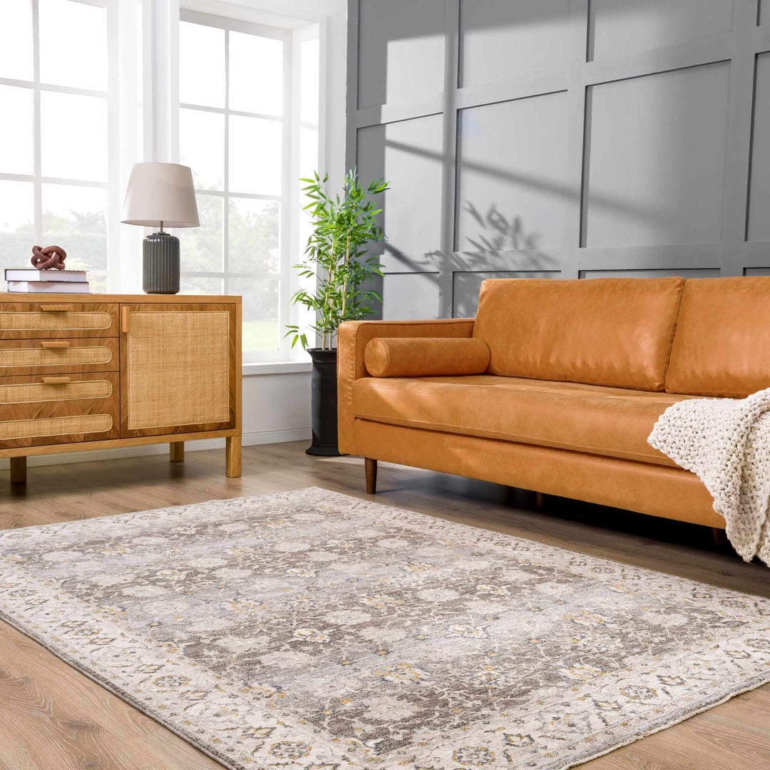 Amaru Traditional Style Gray And Beige Rug with Fringes