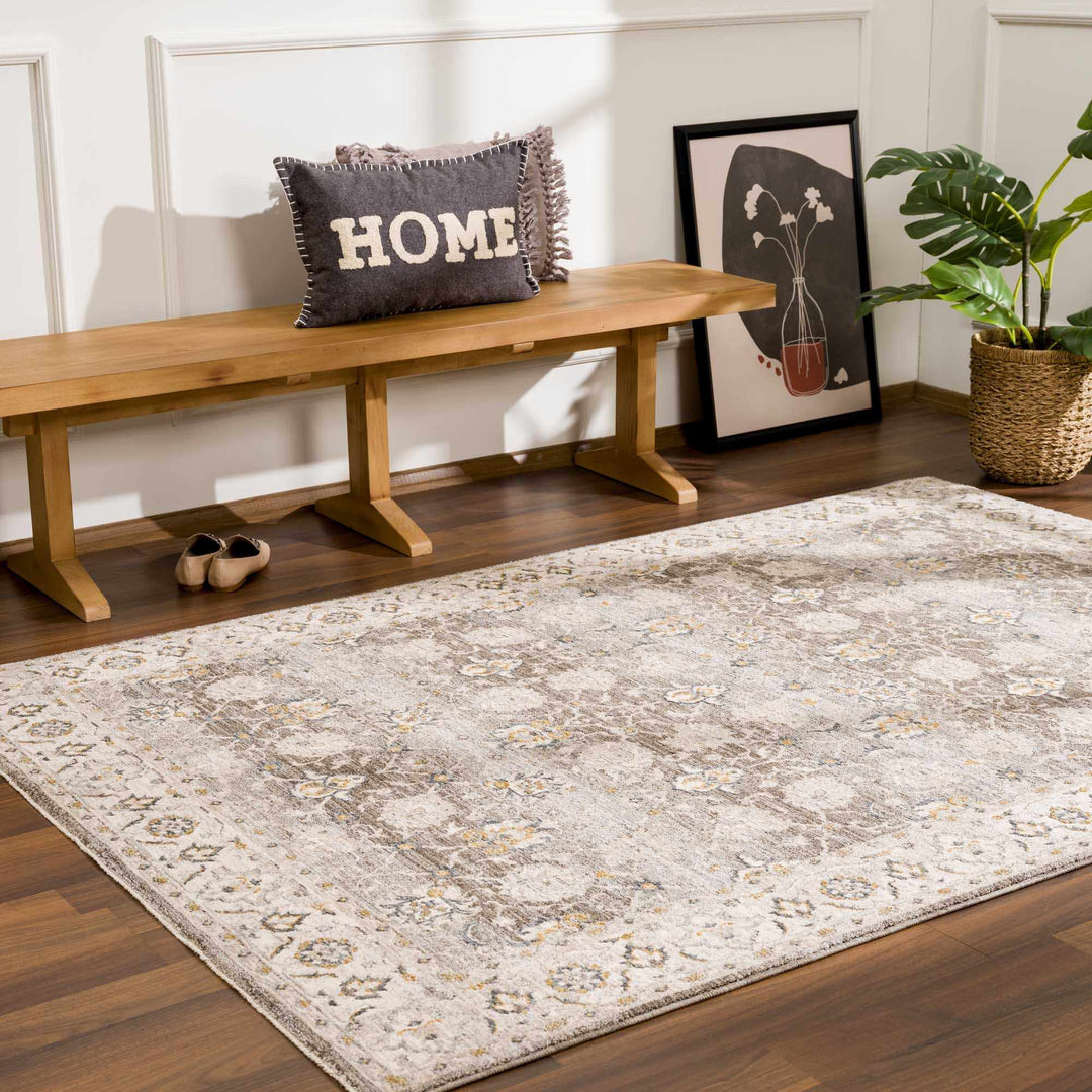 Amaru Traditional Style Gray And Beige Rug with Fringes