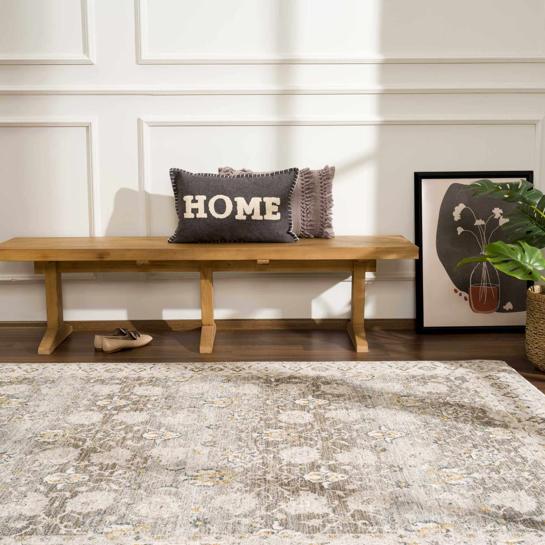 Amaru Traditional Style Gray And Beige Rug with Fringes