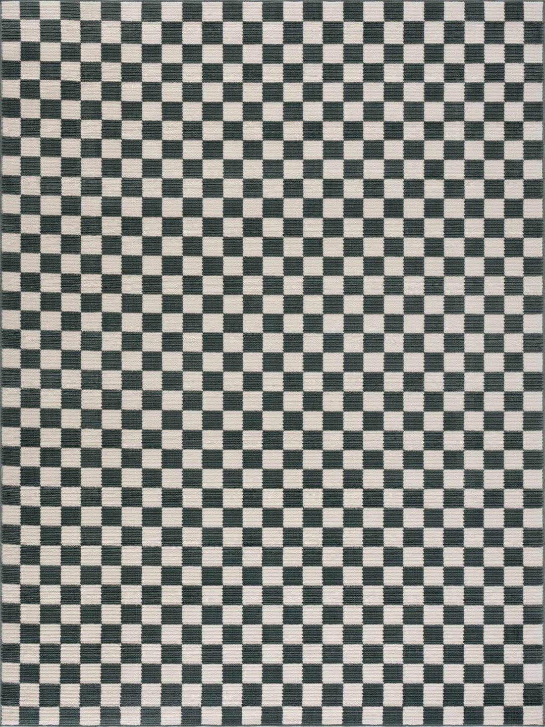 Kaysar Modern Checkered Pattern Green Washable Area Rug