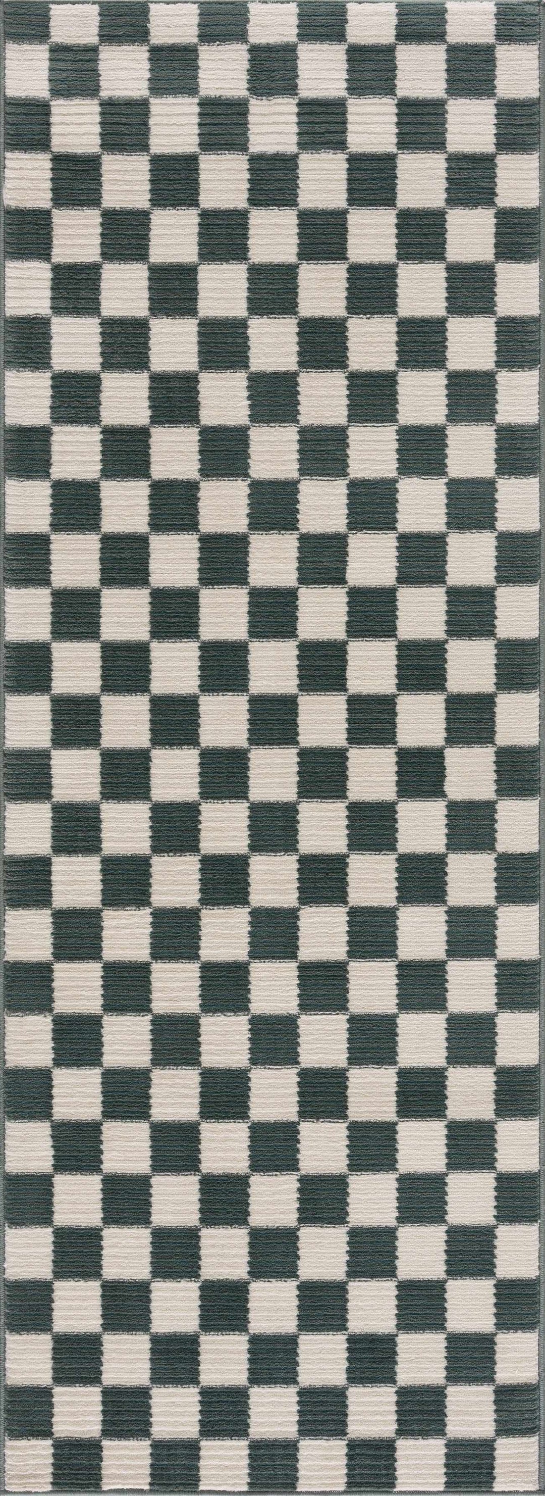 Kaysar Modern Checkered Pattern Green Washable Area Rug