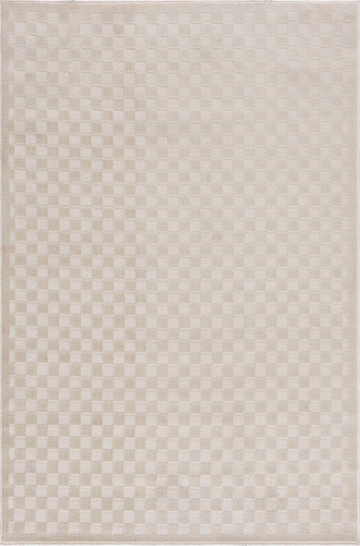 Gaiwan Modern Checkered Pattern Cream Washable Area Rug