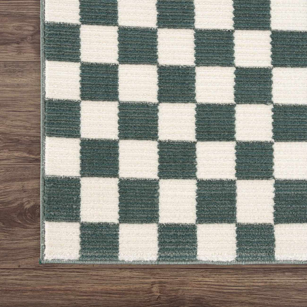 Kaysar Modern Checkered Pattern Green Washable Area Rug