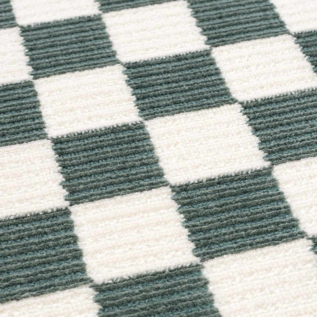 Kaysar Modern Checkered Pattern Green Washable Area Rug