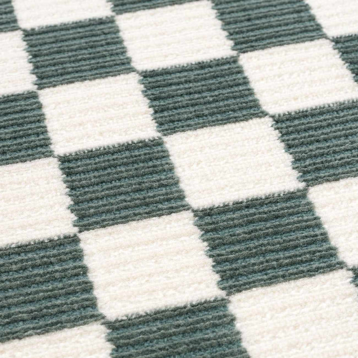 Kaysar Modern Checkered Pattern Green Washable Area Rug