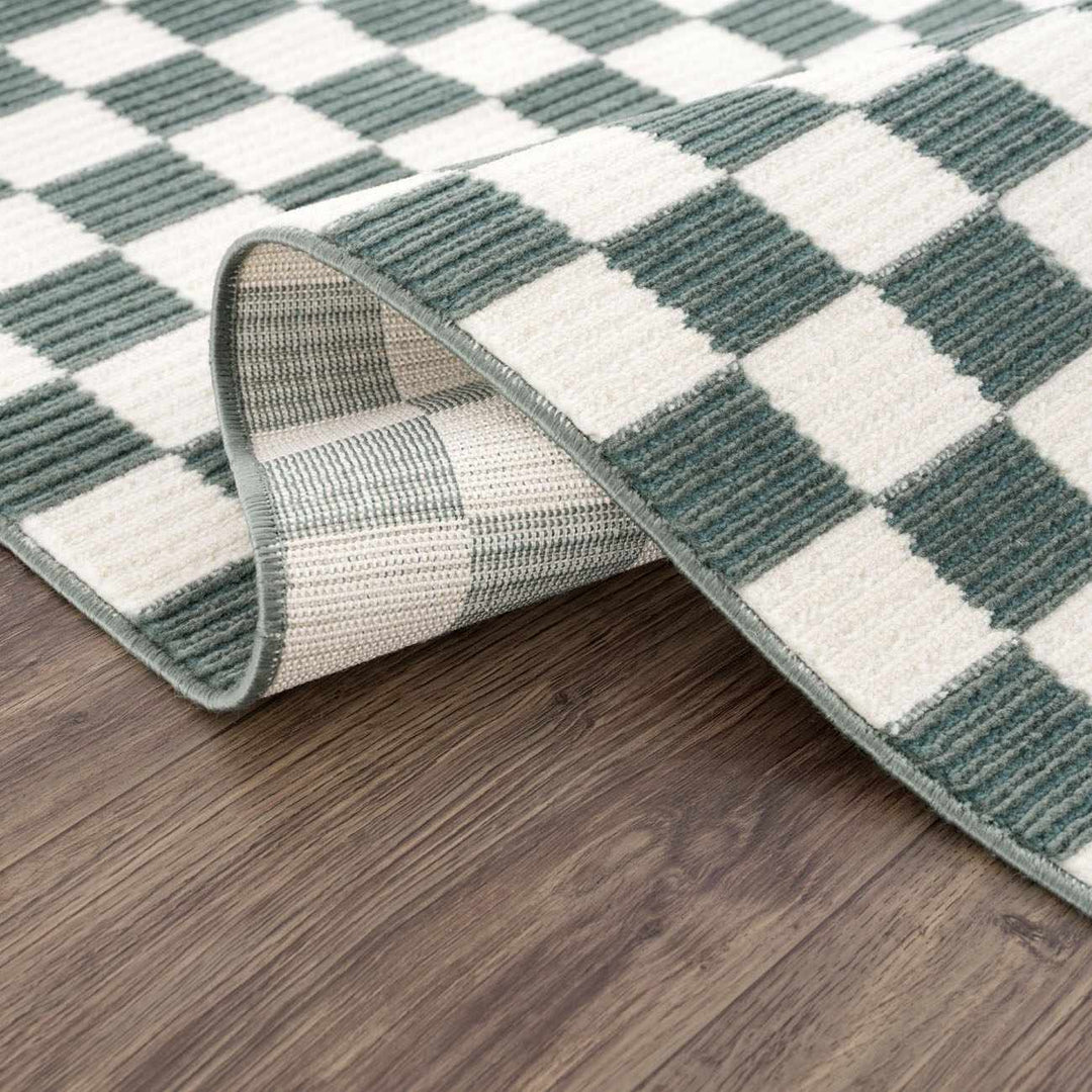 Kaysar Modern Checkered Pattern Green Washable Area Rug