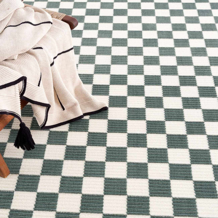Kaysar Modern Checkered Pattern Green Washable Area Rug