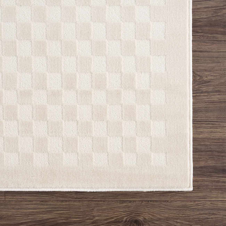 Gaiwan Modern Checkered Pattern Cream Washable Area Rug
