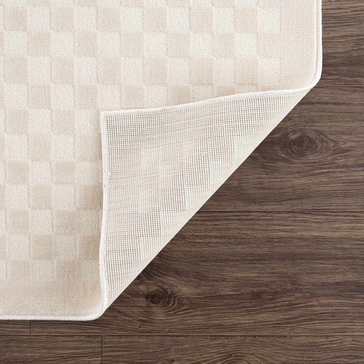 Gaiwan Modern Checkered Pattern Cream Washable Area Rug