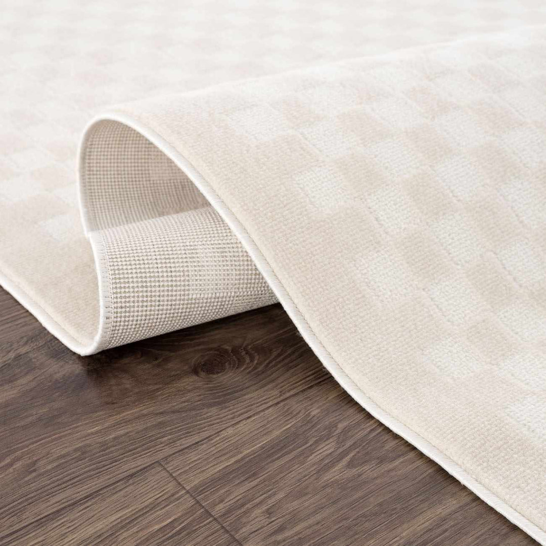 Gaiwan Modern Checkered Pattern Cream Washable Area Rug