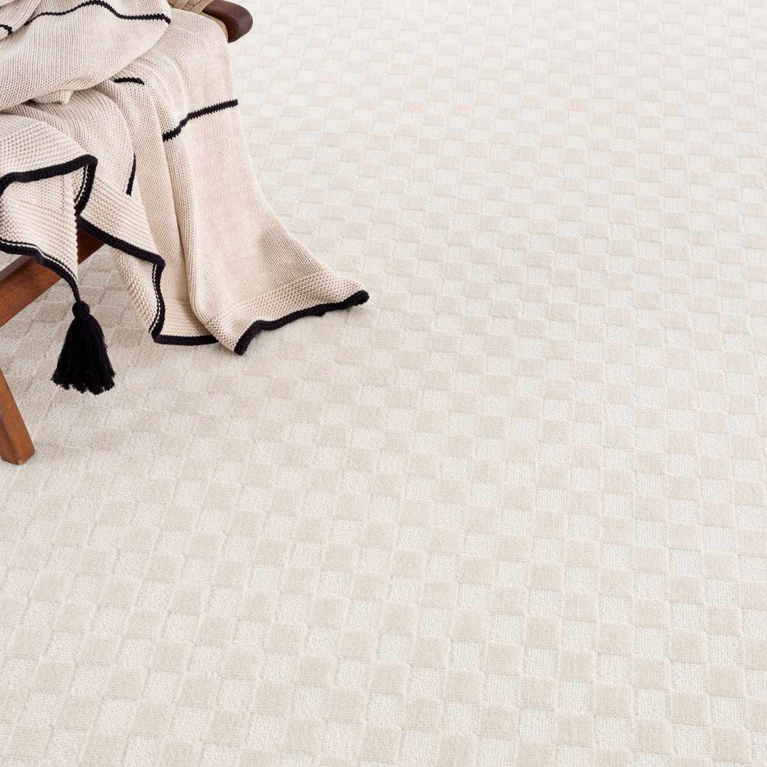 Gaiwan Modern Checkered Pattern Cream Washable Area Rug