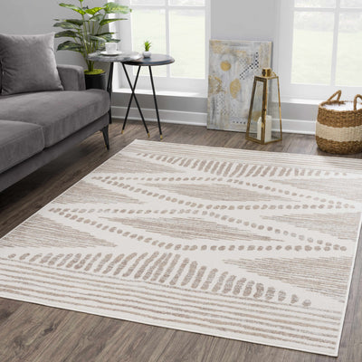 Contemporary Geometric Beige and Brown Low pile multi size Area Rug