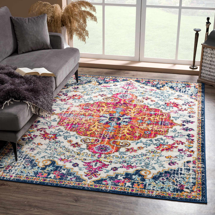 New Bodrum Traditional Transitional Blue And Ivory Rug