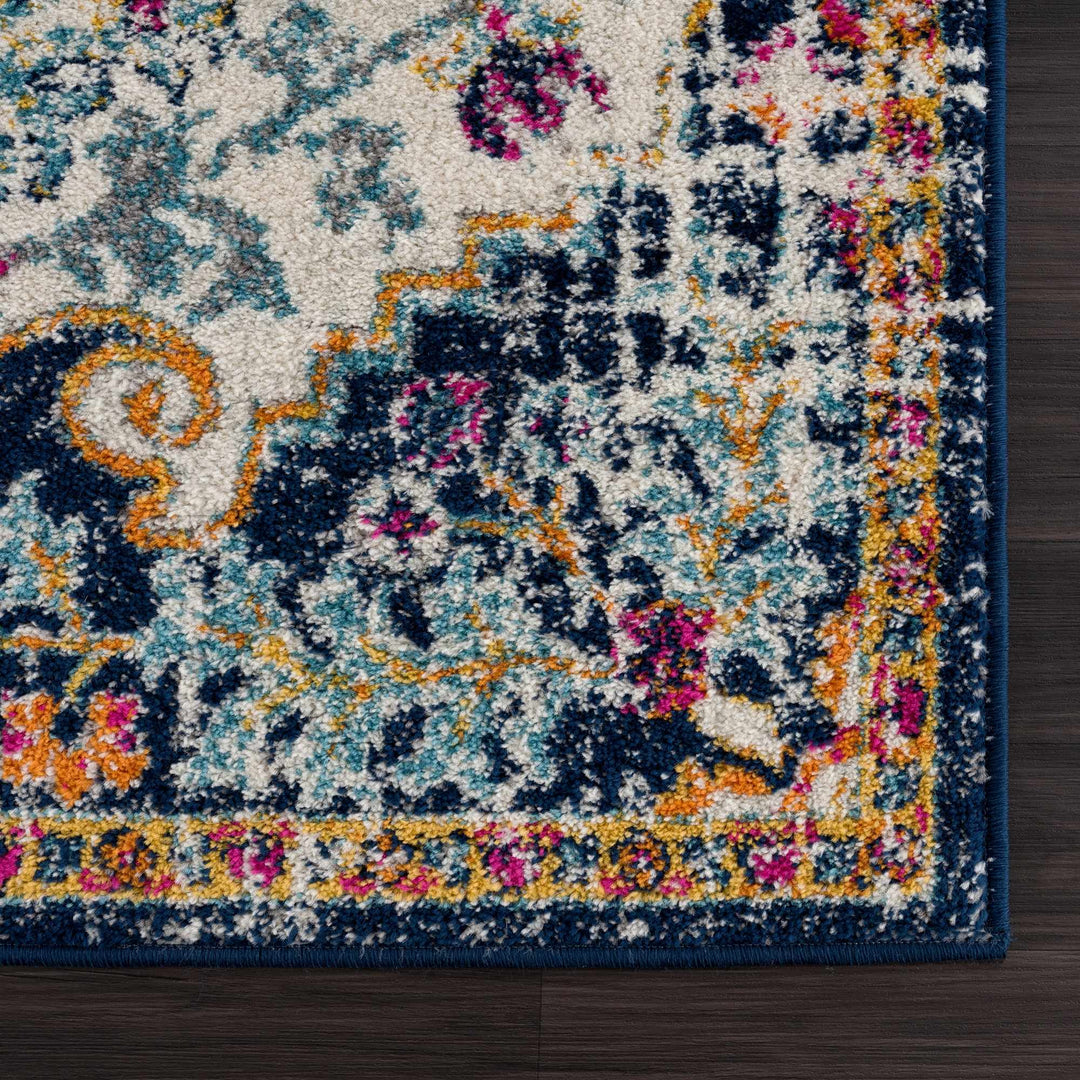 New Bodrum Traditional Transitional Blue And Ivory Rug