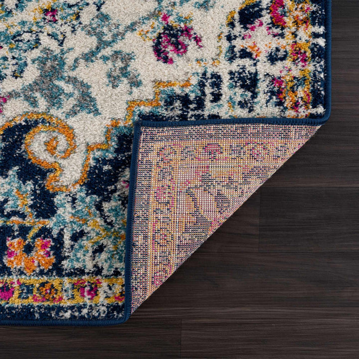 New Bodrum Traditional Transitional Blue And Ivory Rug