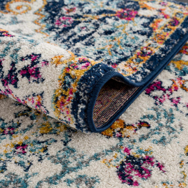 New Bodrum Traditional Transitional Blue And Ivory Rug