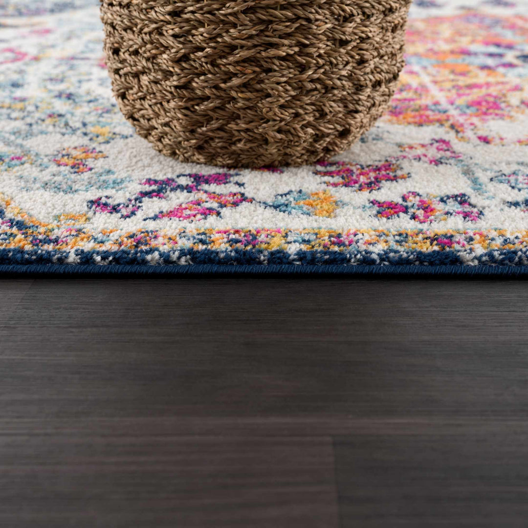 New Bodrum Traditional Transitional Blue And Ivory Rug