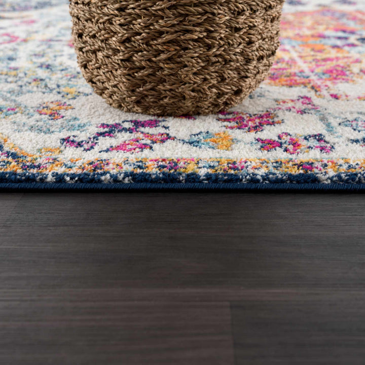 New Bodrum Traditional Transitional Blue And Ivory Rug