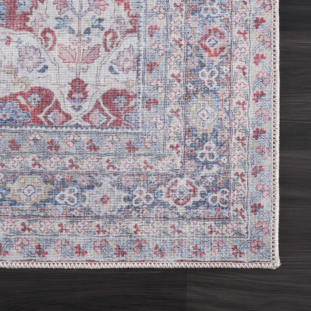 Goma Traditional Style Red And Blue Washable Area Rug