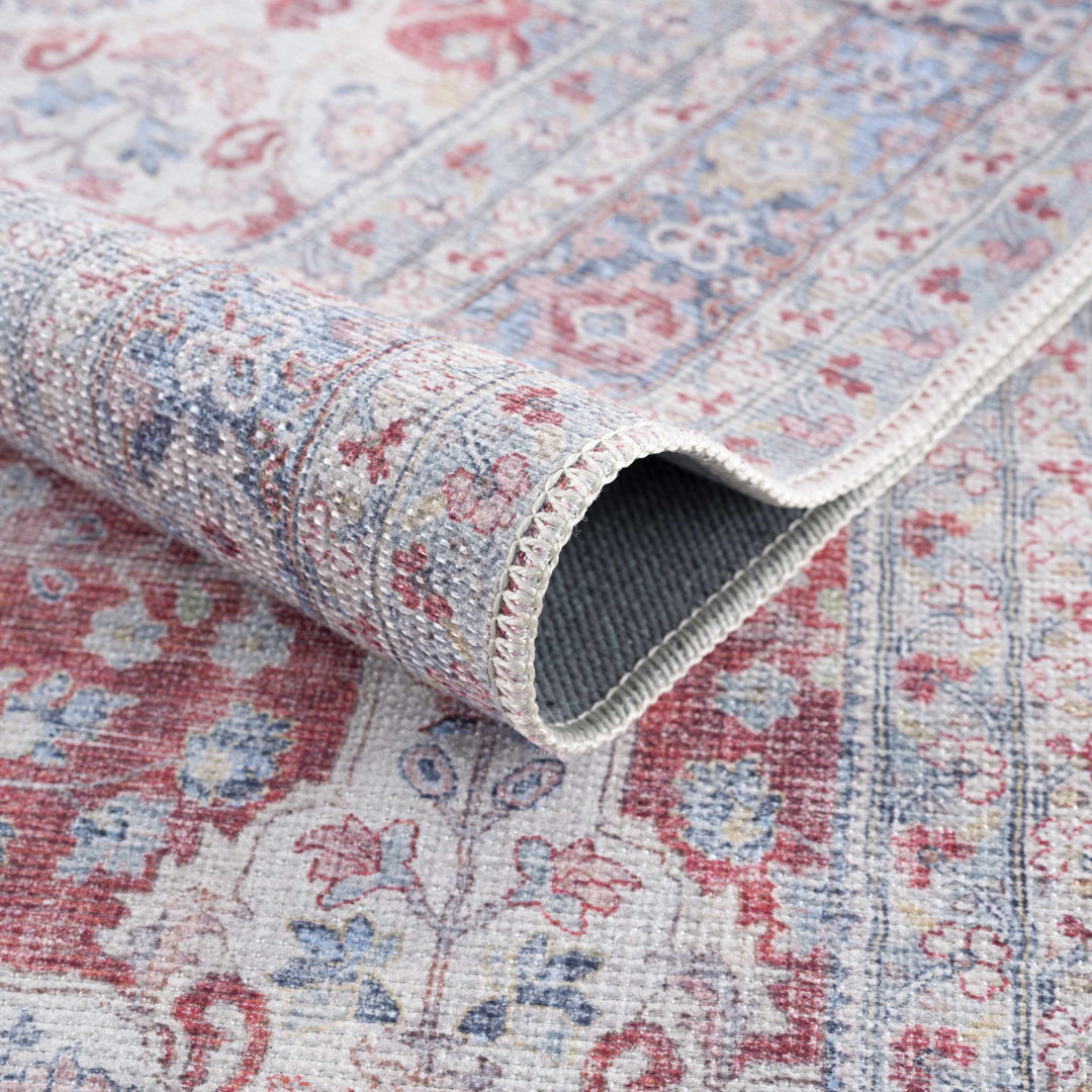 Goma Traditional Style Red And Blue Washable Area Rug