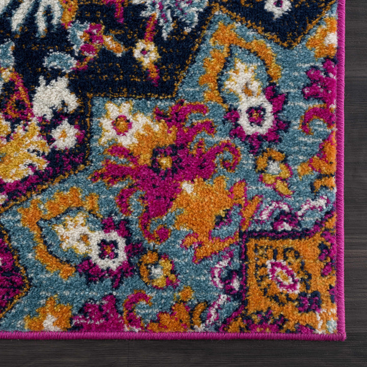 Burnt Traditional Medallion Design Orange & Purple Area Rug