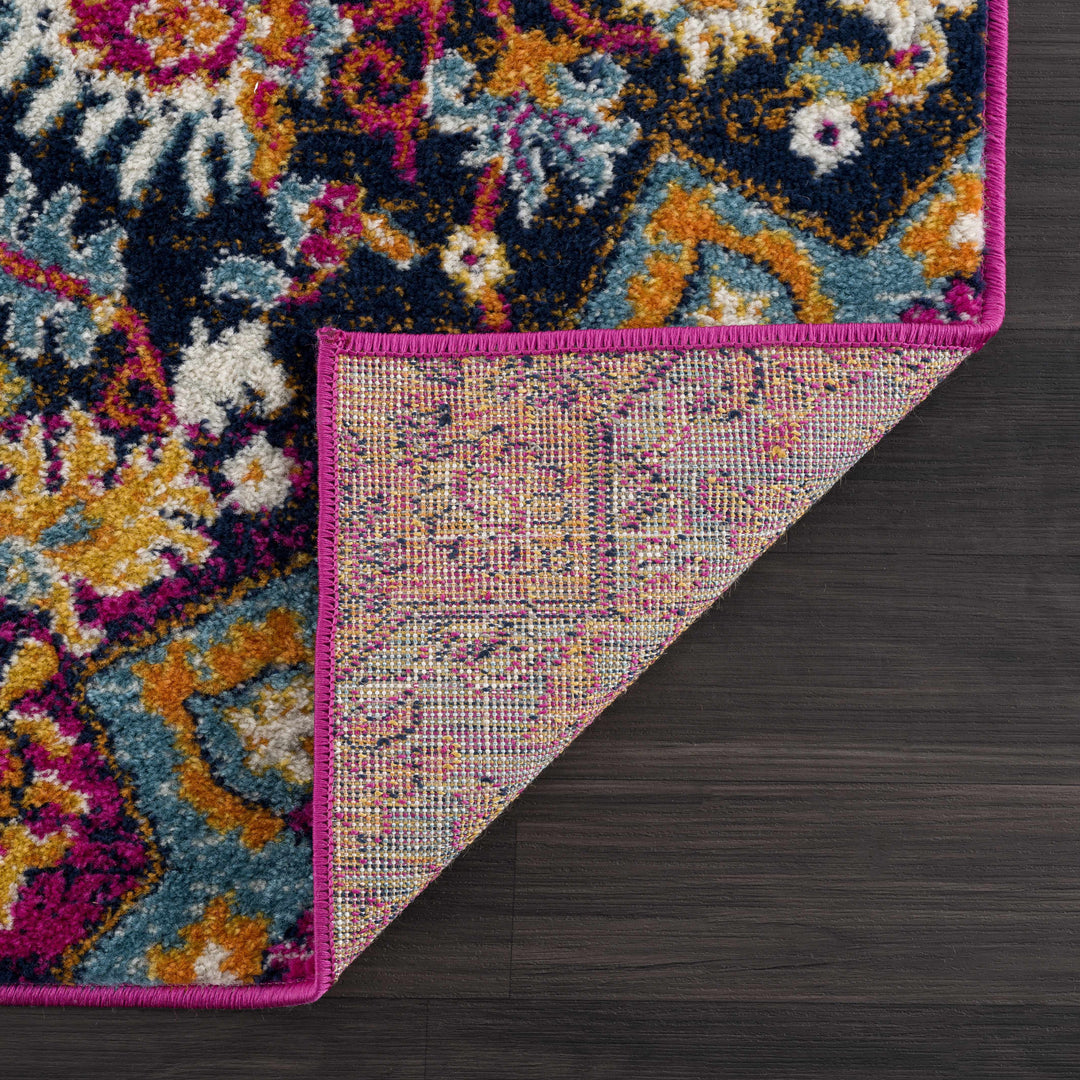 Burnt Traditional Medallion Design Orange & Purple Area Rug