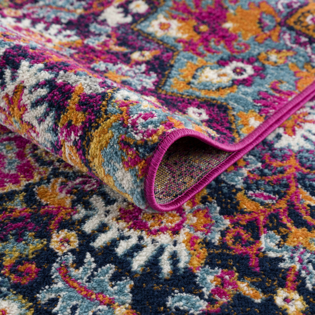 Burnt Traditional Medallion Design Orange & Purple Area Rug