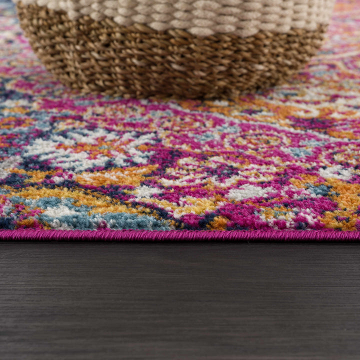 Burnt Traditional Medallion Design Orange & Purple Area Rug