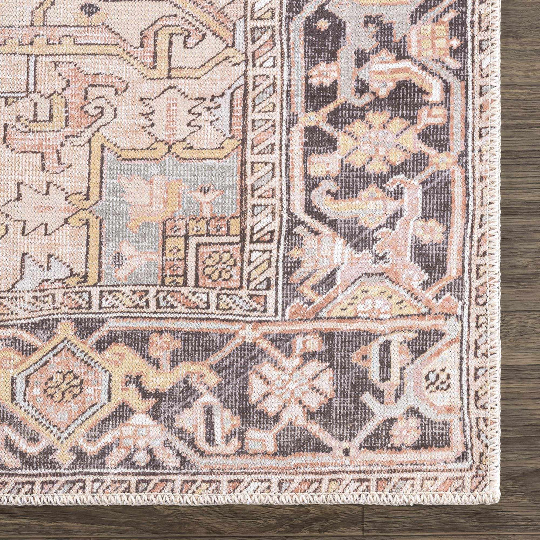 Nadia Peach And Brown Traditional Medallion Design Area Rug
