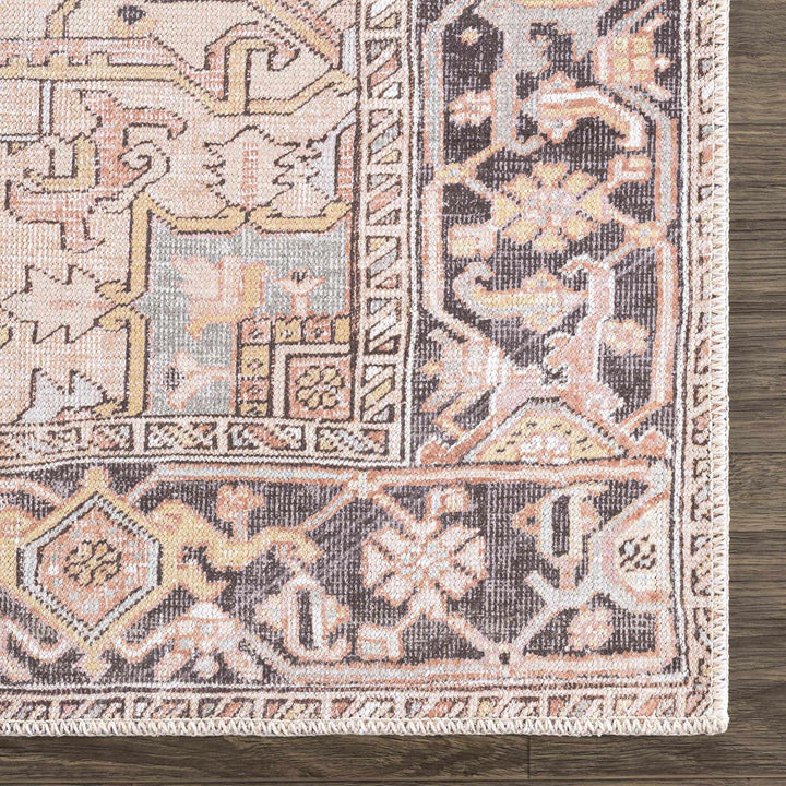 Nadia Peach And Brown Traditional Medallion Design Area Rug