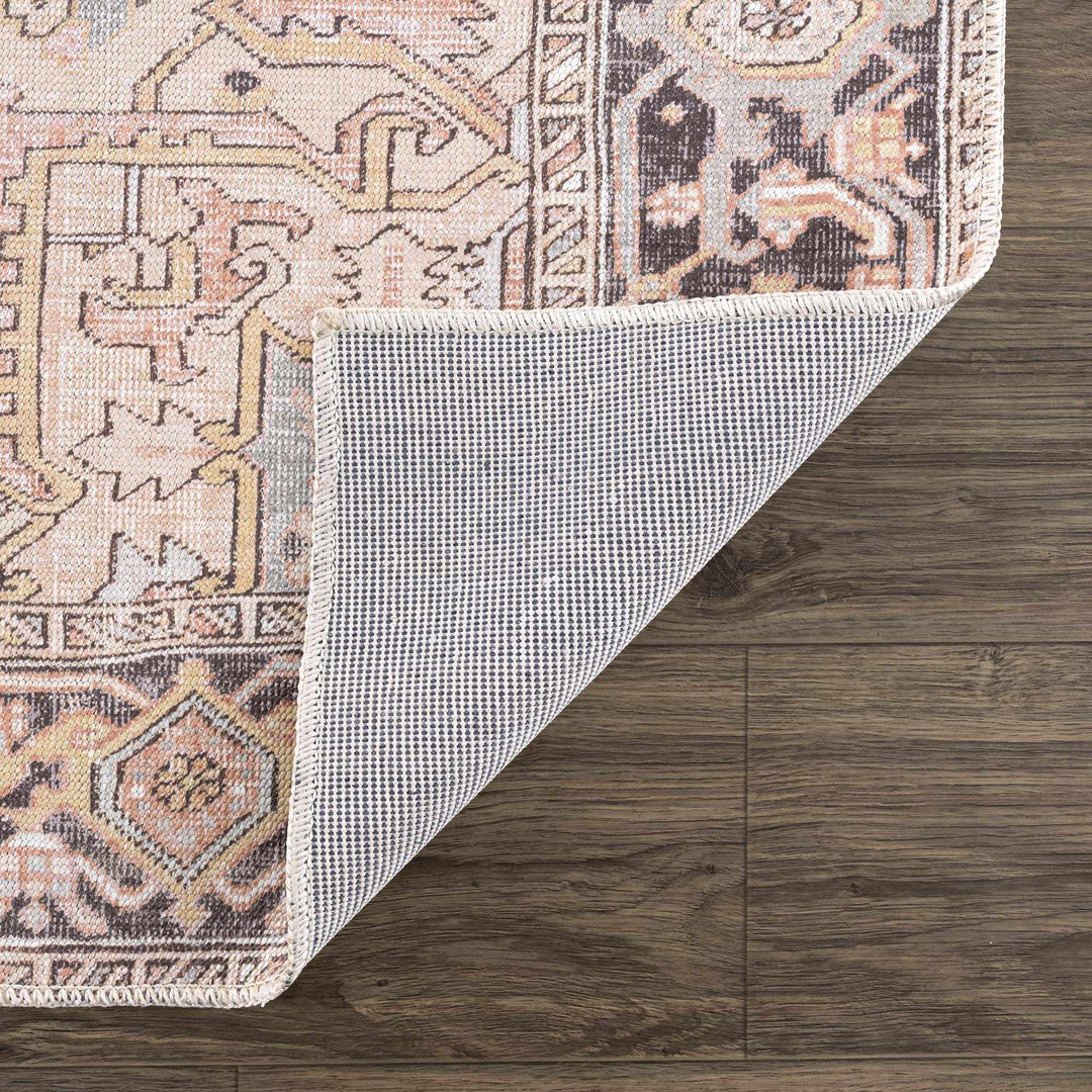 Nadia Peach And Brown Traditional Medallion Design Area Rug
