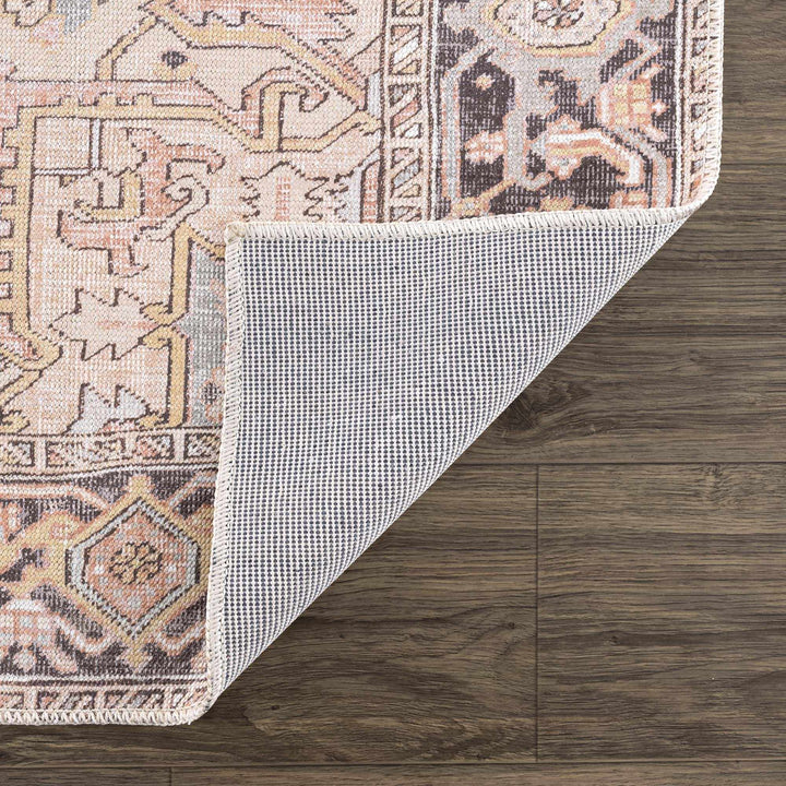 Nadia Peach And Brown Traditional Medallion Design Area Rug