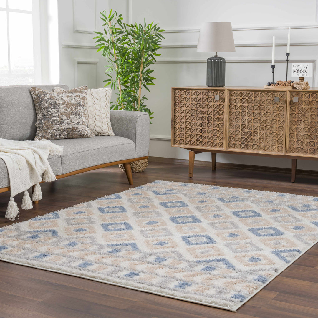 Eivin Modern Geometrical Design Beige And Blue Area Rug