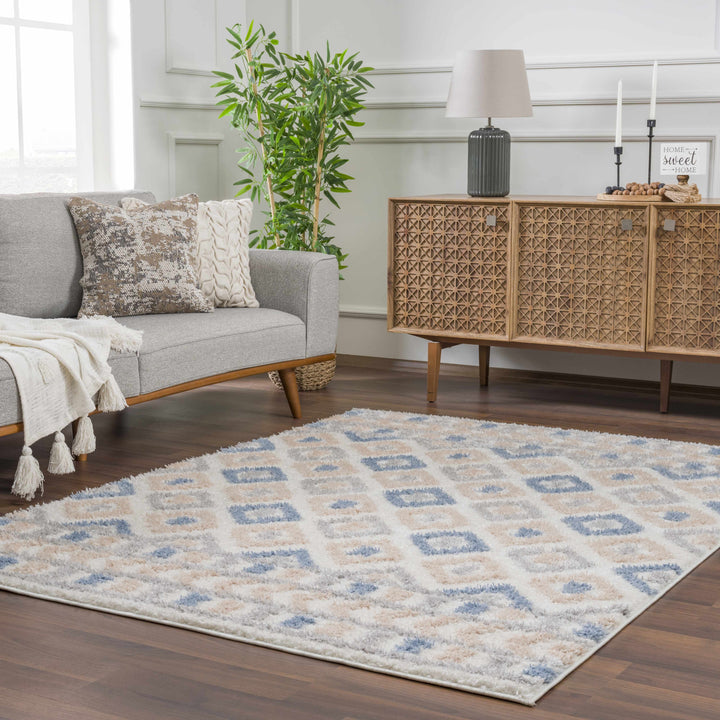 Eivin Modern Geometrical Design Beige And Blue Area Rug