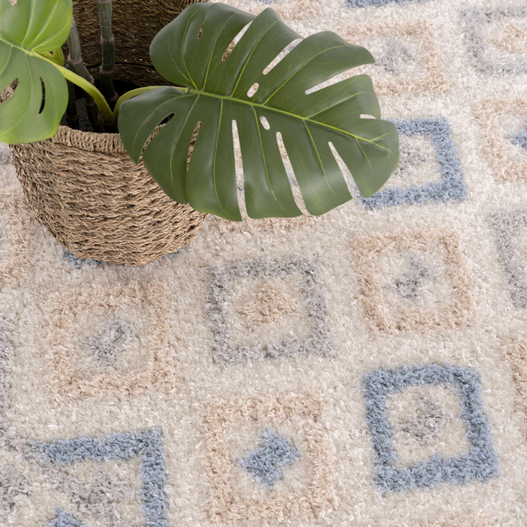 Eivin Modern Geometrical Design Beige And Blue Area Rug