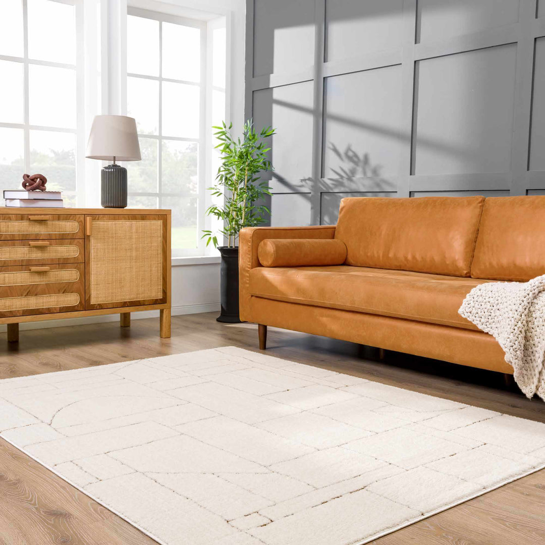 Keats Contemporary Geometrical Design Beige Rug
