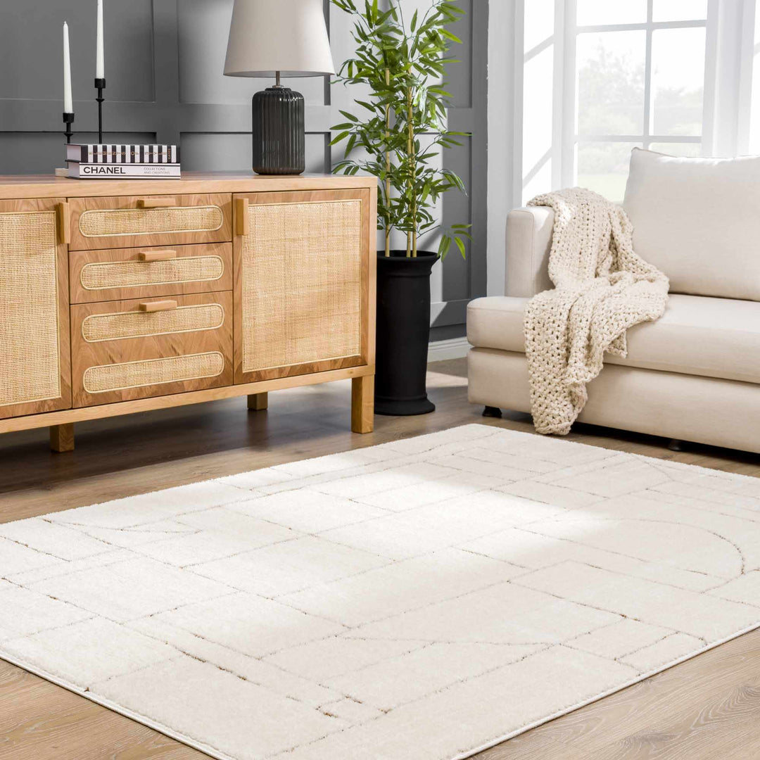 Keats Contemporary Geometrical Design Beige Rug