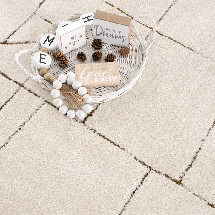 Keats Contemporary Geometrical Design Beige Rug