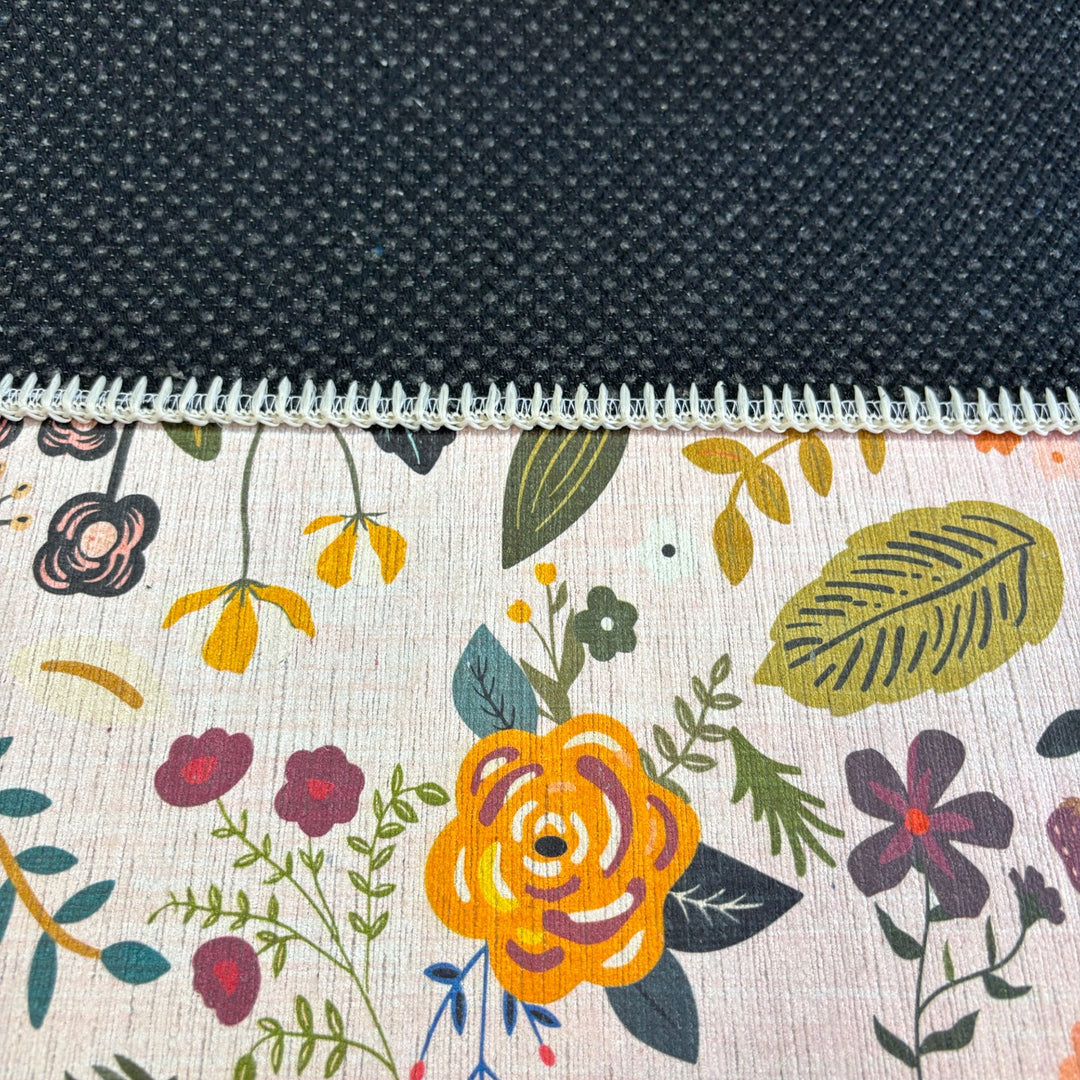Modern Floral Peach Machine Washable Cotton Area Rug