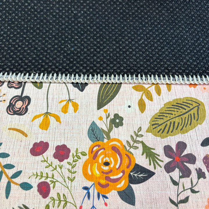 Modern Floral Peach Machine Washable Cotton Area Rug