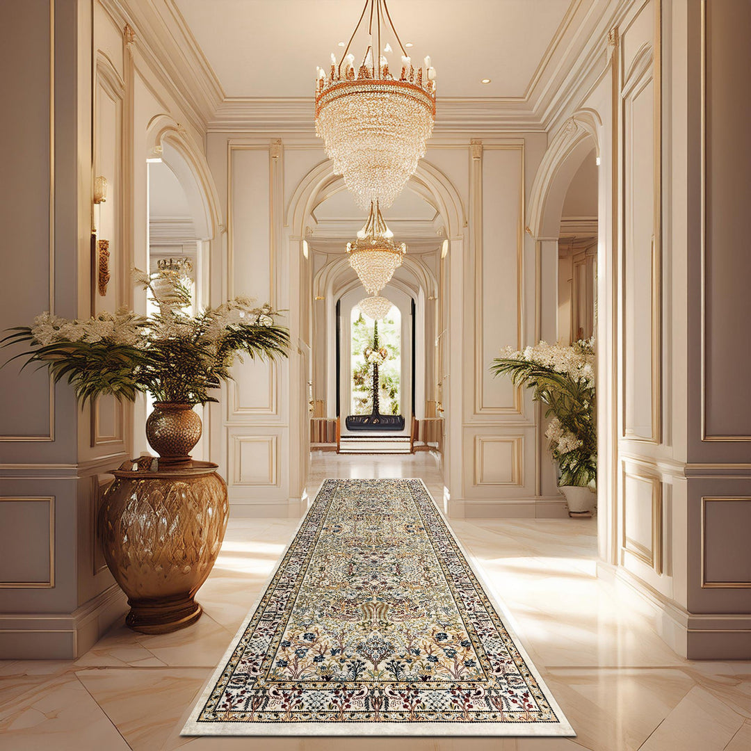 Traditional Style Beige Machine Washable Cotton Area Rug