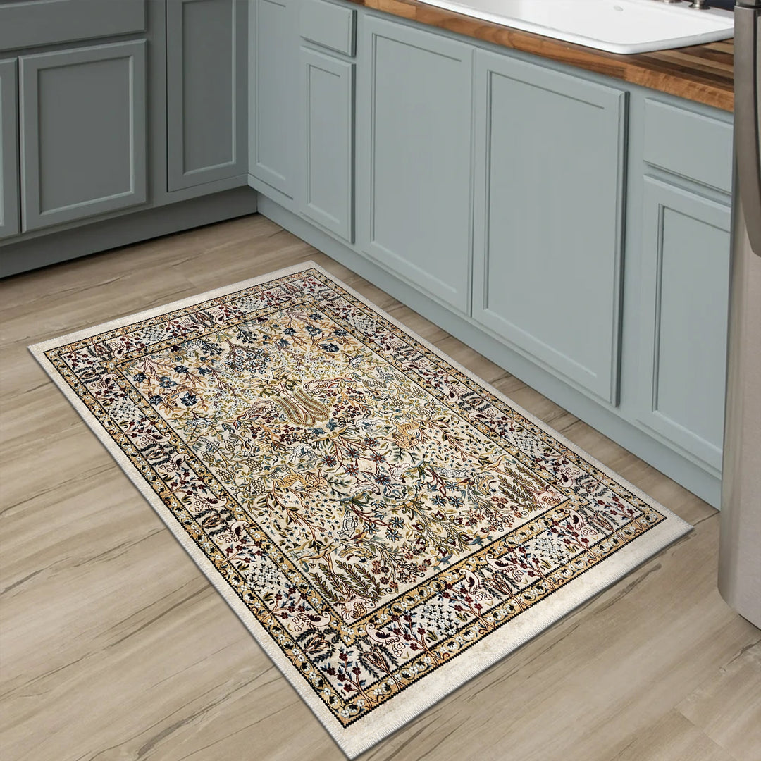 Traditional Style Beige Machine Washable Cotton Area Rug