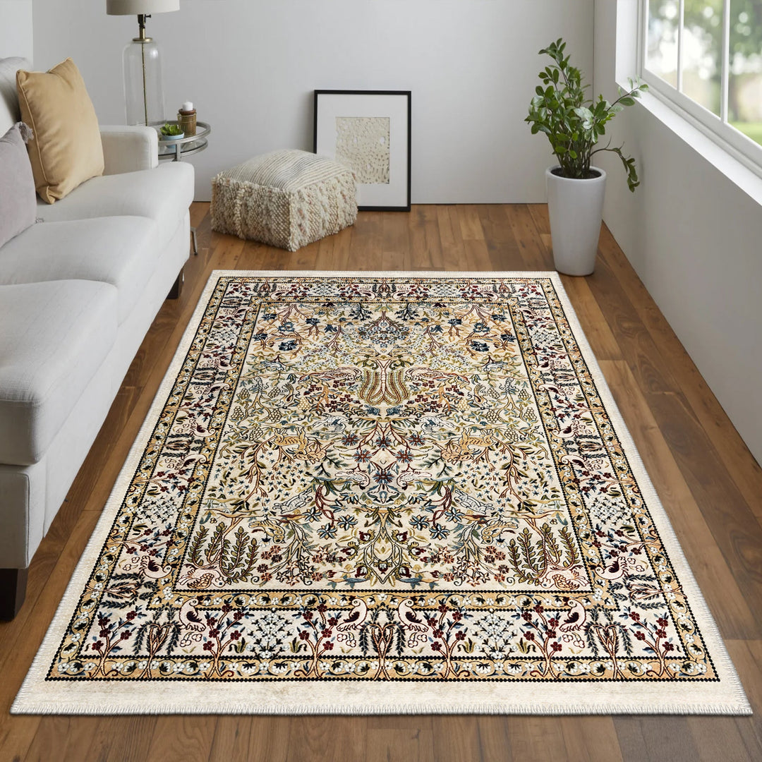 Traditional Style Beige Machine Washable Cotton Area Rug