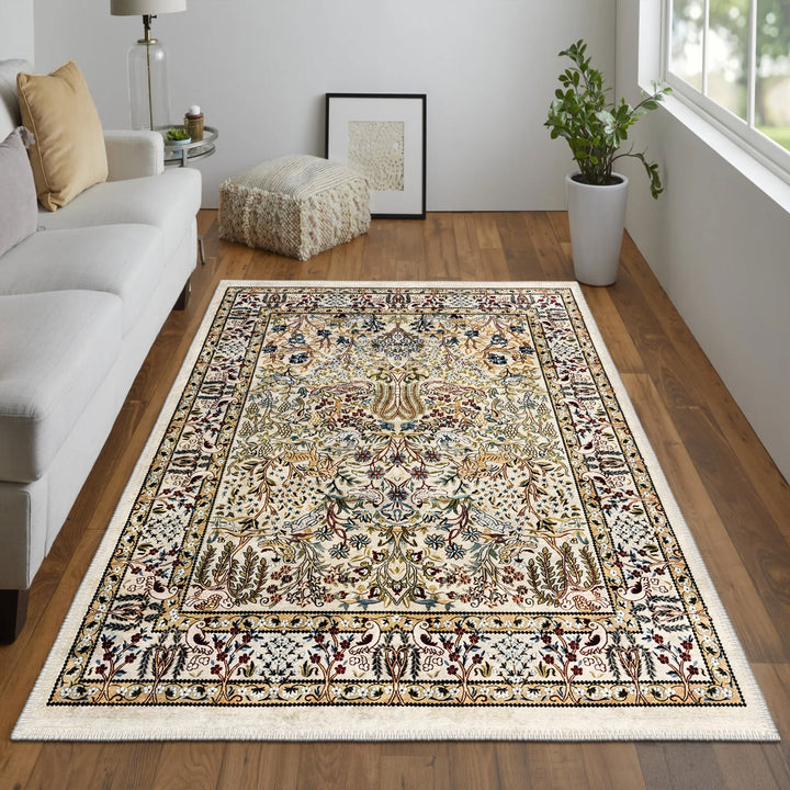 Traditional Style Beige Machine Washable Cotton Area Rug