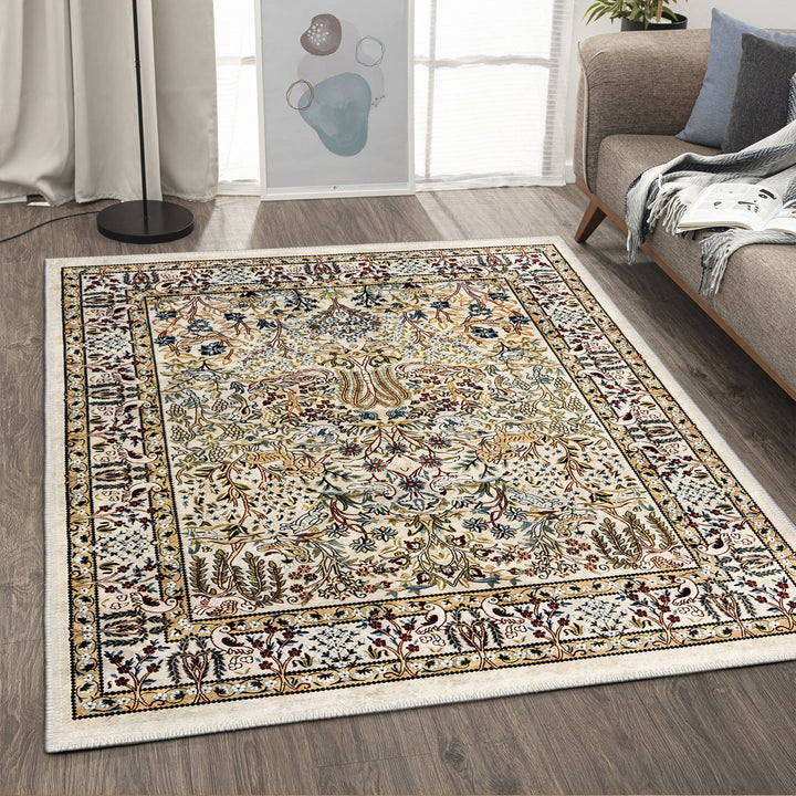 Traditional Style Beige Machine Washable Cotton Area Rug